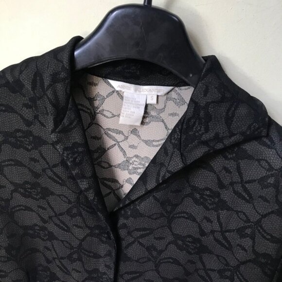 Annie Alexander Silk Lace Print Shirt Blouse Top Neutral Button Graphic Light S - Picture 4 of 12